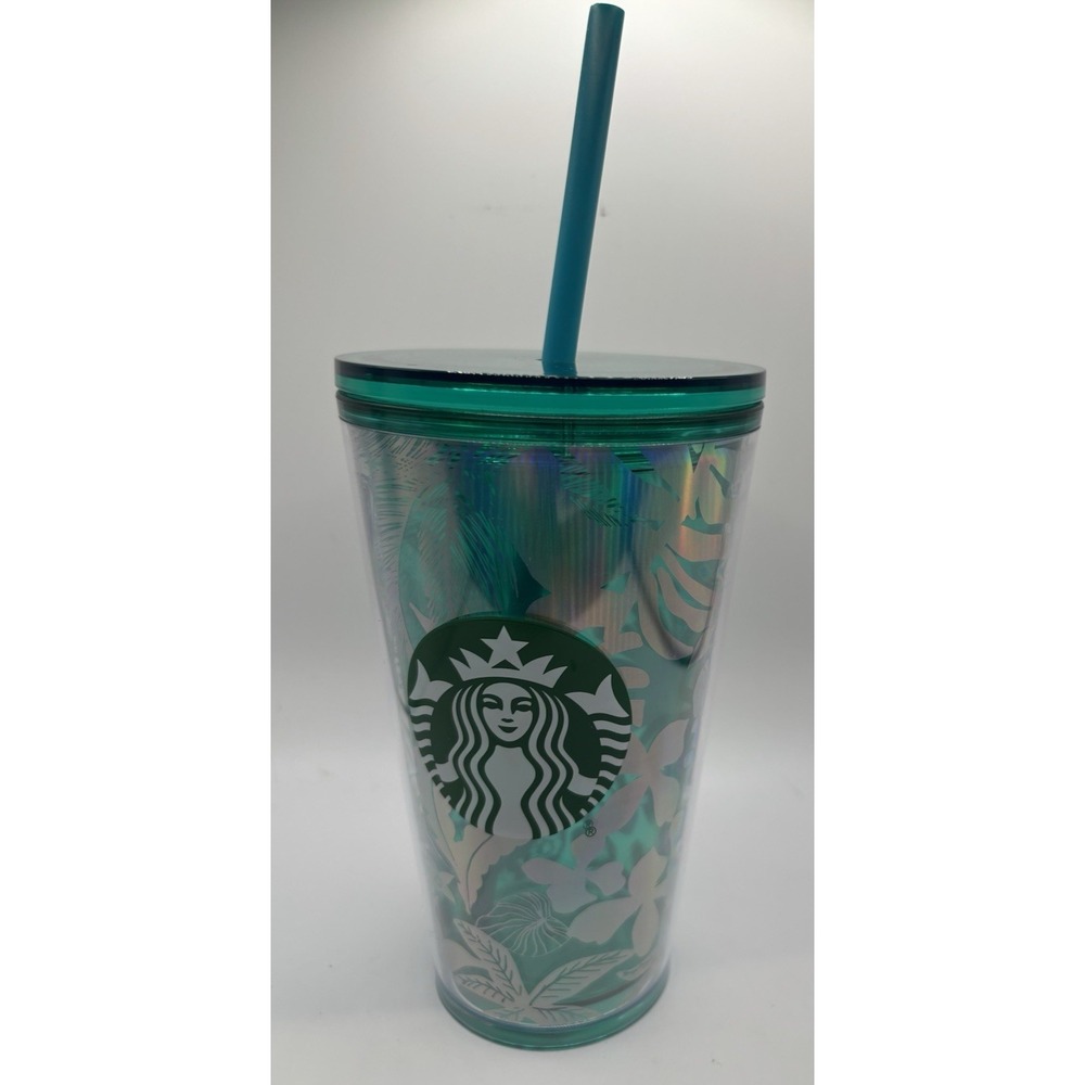 Starbucks 2022 Summer Silver & Green Iridescent Foliage Tumbler 16 oz Grande